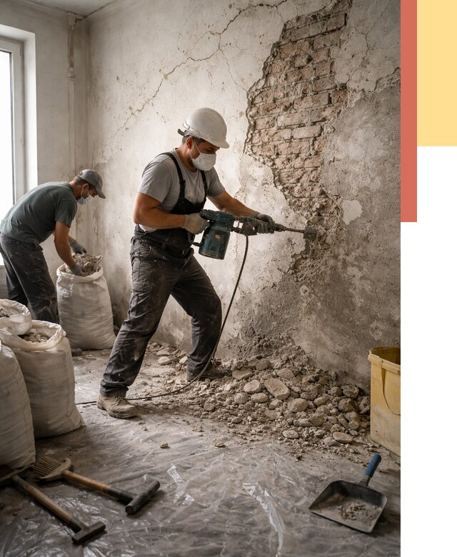 Демонтаж штукатурки со стен в Солнечногорске от 7494 руб/м² — быстро и недорого | ОТДЕЛОЧНИК-Слн