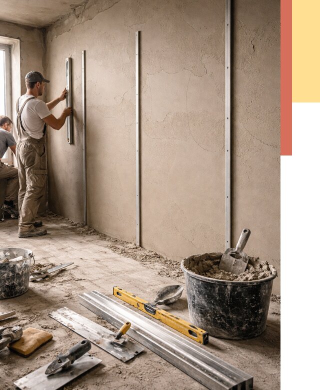 Штукатурка стен по маякам в Солнечногорске от 5724 руб./м² — выравнивание под ключ | ОТДЕЛОЧНИК-Слн