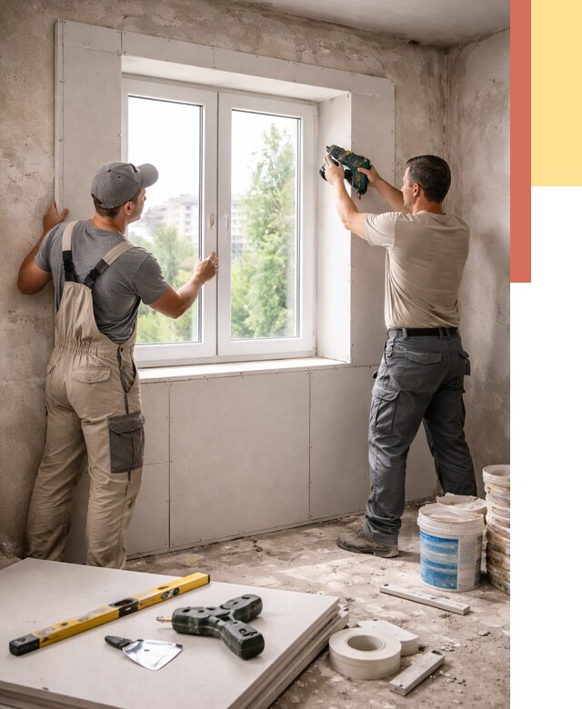 Монтаж откосов из гипсокартона в Солнечногорске от 4684 руб. под ключ | ОТДЕЛОЧНИК-Слн