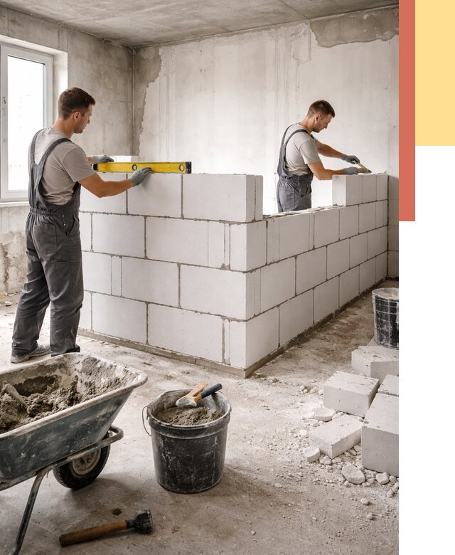 Кладка перегородок из ПГП в Солнечногорске от 2602 руб./м2 — монтаж и возведение под ключ | ОТДЕЛОЧНИК-Слн