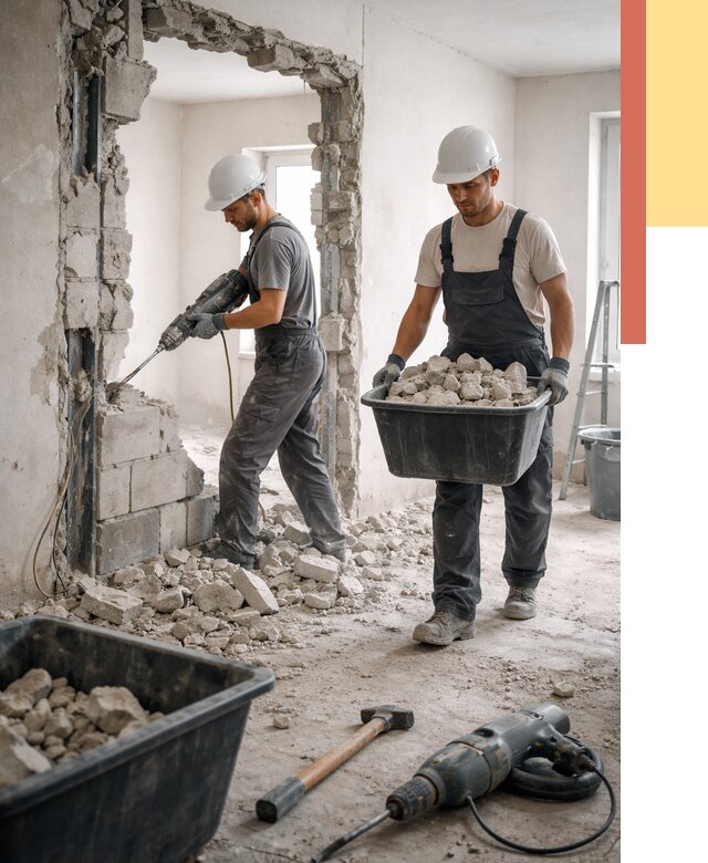 Демонтаж блоковых перегородок в Солнечногорске от 3903 руб. — быстро и недорого | ОТДЕЛОЧНИК-Слн