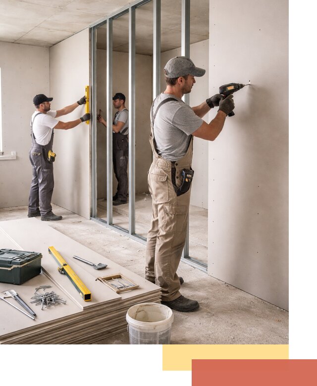 Однослойная перегородка из гипсокартона в Солнечногорске под ключ, монтаж и отделка