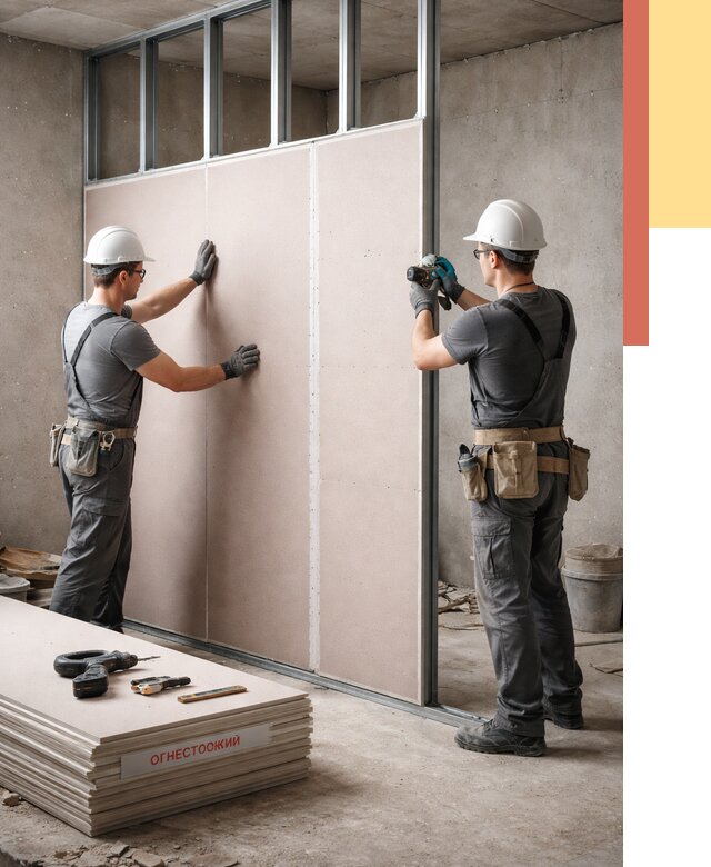 Перегородка из огнестойкого гипсокартона в Солнечногорске от 1925 руб. под ключ | ОТДЕЛОЧНИК-Слн
