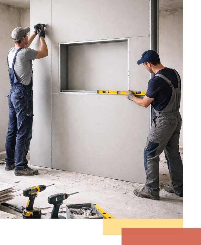 Перегородка из гипсокартона с нишей под декор в Солнечногорске