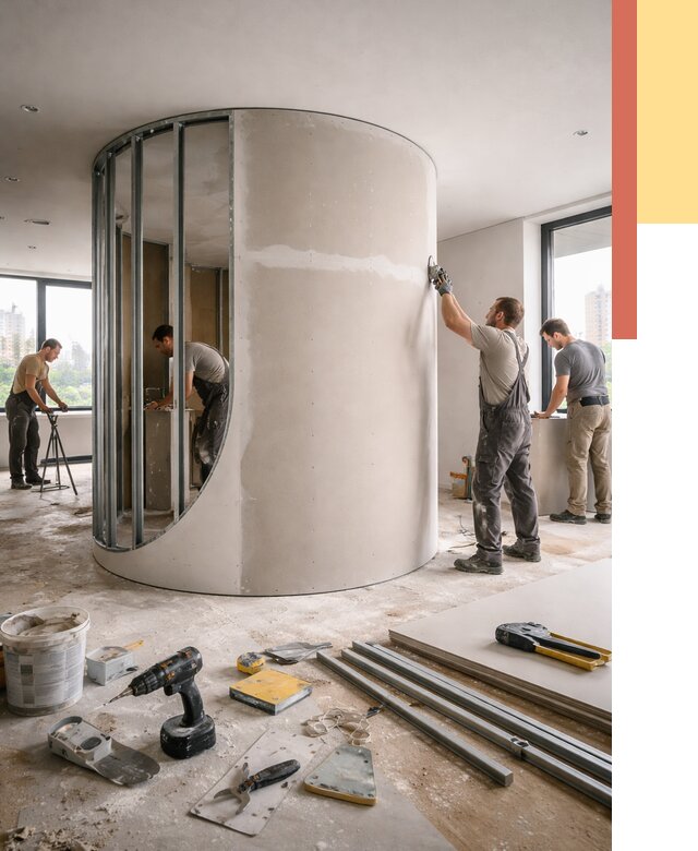 Радиусная перегородка из гипсокартона в Солнечногорске от 3018 руб. под ключ | ОТДЕЛОЧНИК-Слн