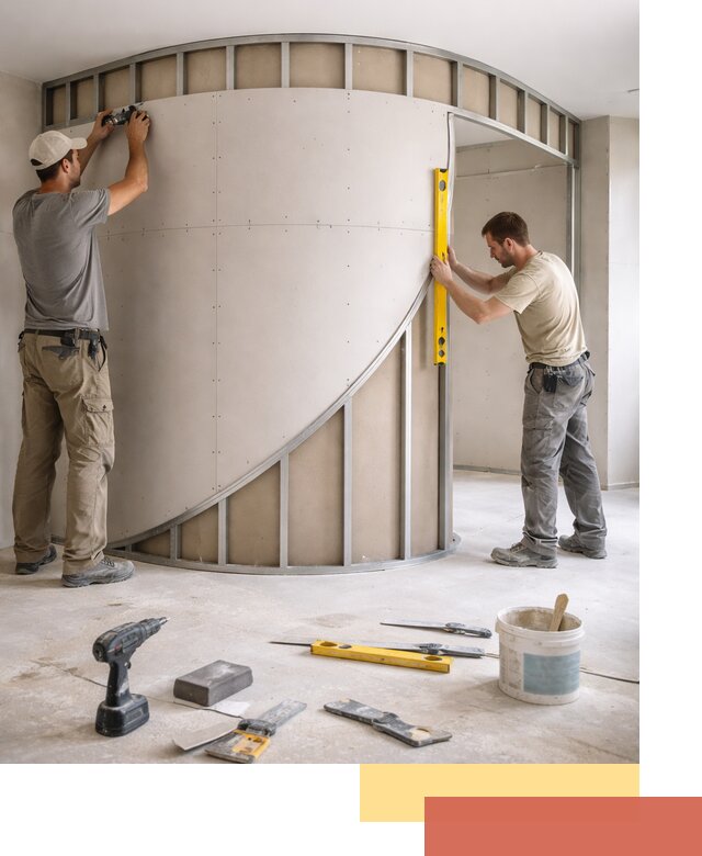 Радиусная перегородка из гипсокартона в Солнечногорске под ключ