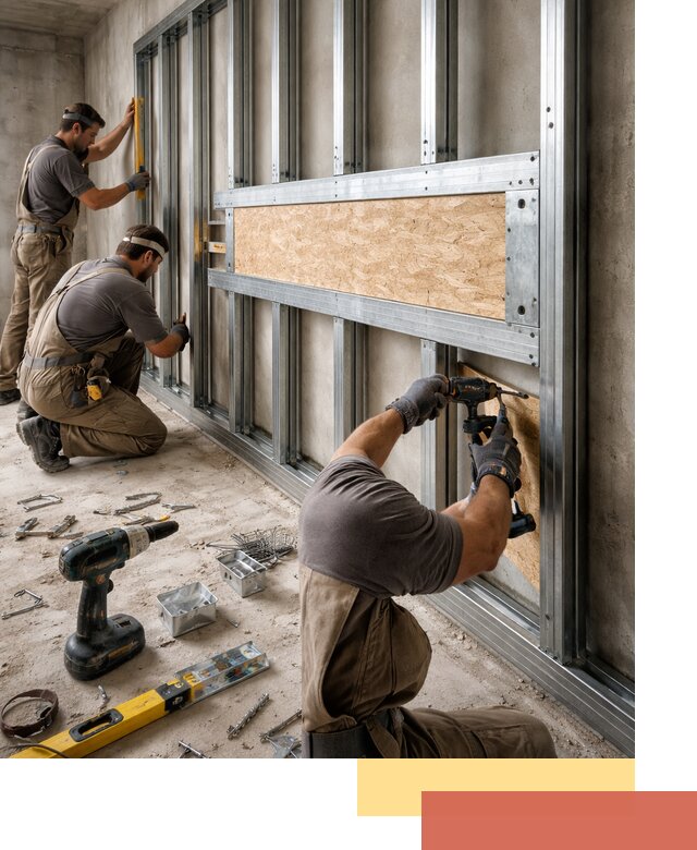 Усиленная перегородка для крепления тяжёлых конструкций в Солнечногорске