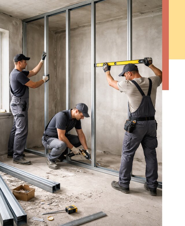 Монтаж каркаса перегородки из профиля в Солнечногорске от 781 руб. | ОТДЕЛОЧНИК-Слн