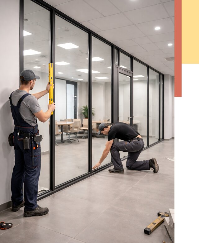 Каркасные стеклянные перегородки в Солнечногорске под ключ от 9575 руб. | ОТДЕЛОЧНИК-Слн