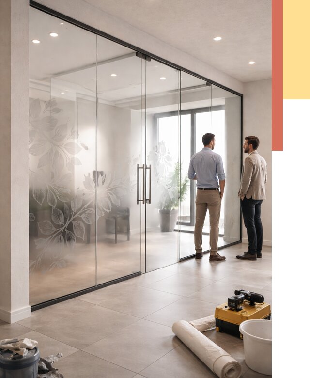 Стеклянные перегородки с рисунком в Солнечногорске от 13010 руб. монтаж и нанесение | ОТДЕЛОЧНИК-Слн