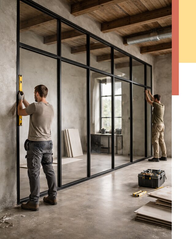 Стеклянные перегородки лофт в Солнечногорске от 10928 руб. под ключ | ОТДЕЛОЧНИК-Слн