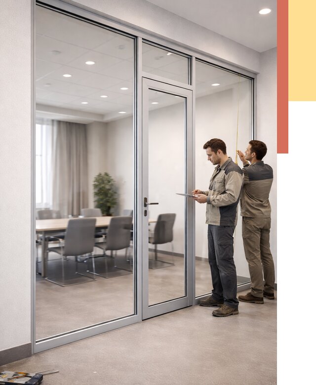 Установка и монтаж алюминиевых перегородок со стеклом в Солнечногорске от 8535 руб. | ОТДЕЛОЧНИК-Слн