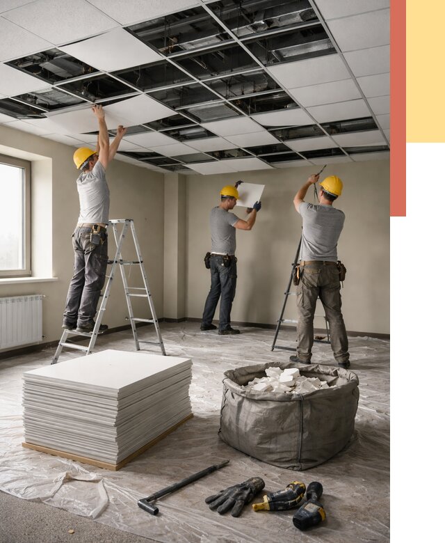 Демонтаж потолка Армстронг в Солнечногорске от 4684 руб. быстро и недорого | ОТДЕЛОЧНИК-Слн