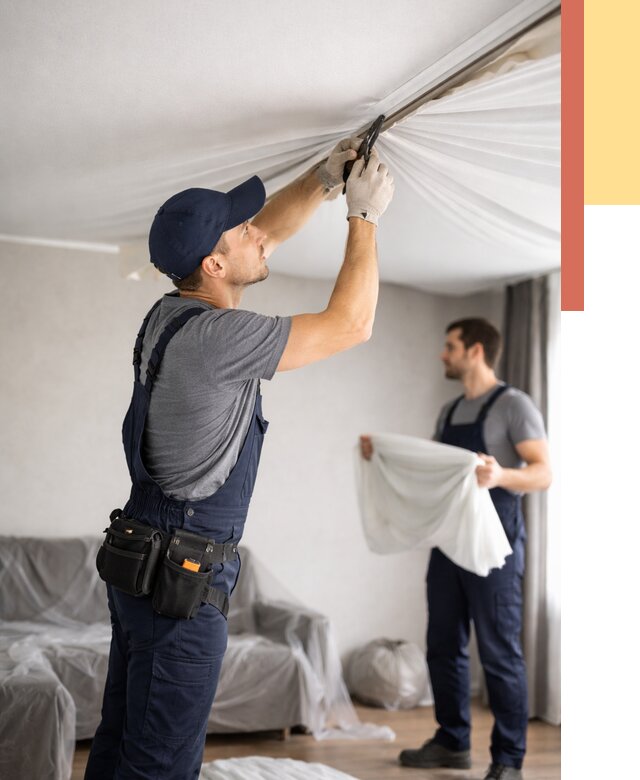 Демонтаж натяжного потолка в Солнечногорске от 4684 руб. — снятие и разбор под ключ | ОТДЕЛОЧНИК-Слн