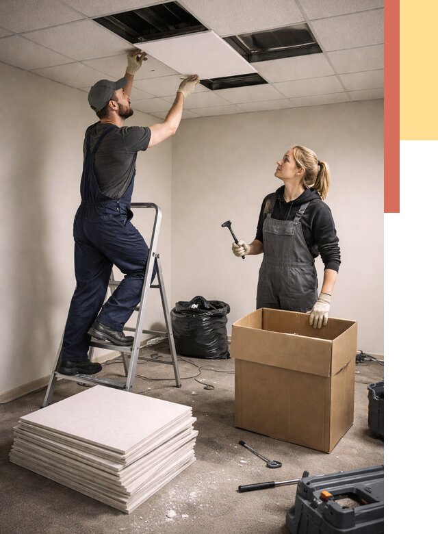 Демонтаж потолочной плитки в Солнечногорске от 4684 руб. быстро и недорого | ОТДЕЛОЧНИК-Слн