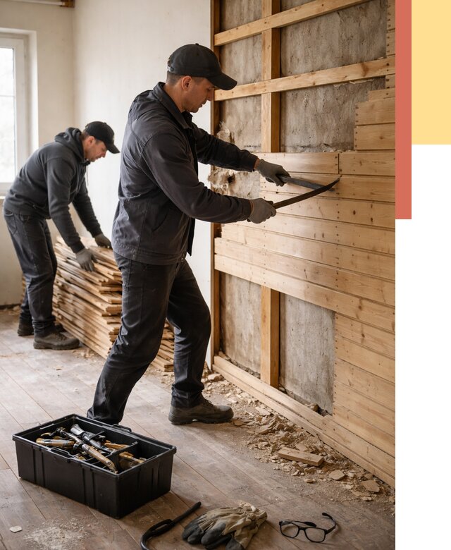 Демонтаж вагонки в Солнечногорске от 3955 руб/м2 — быстро и недорого | ОТДЕЛОЧНИК-Слн