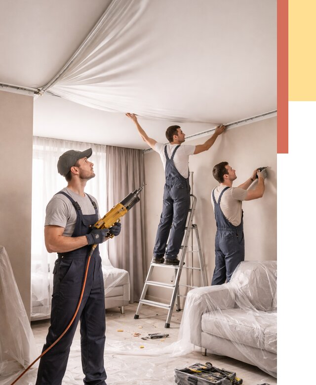 Установка натяжного потолка в Солнечногорске от 4684 руб. | Быстро и недорого — ОТДЕЛОЧНИК-Слн