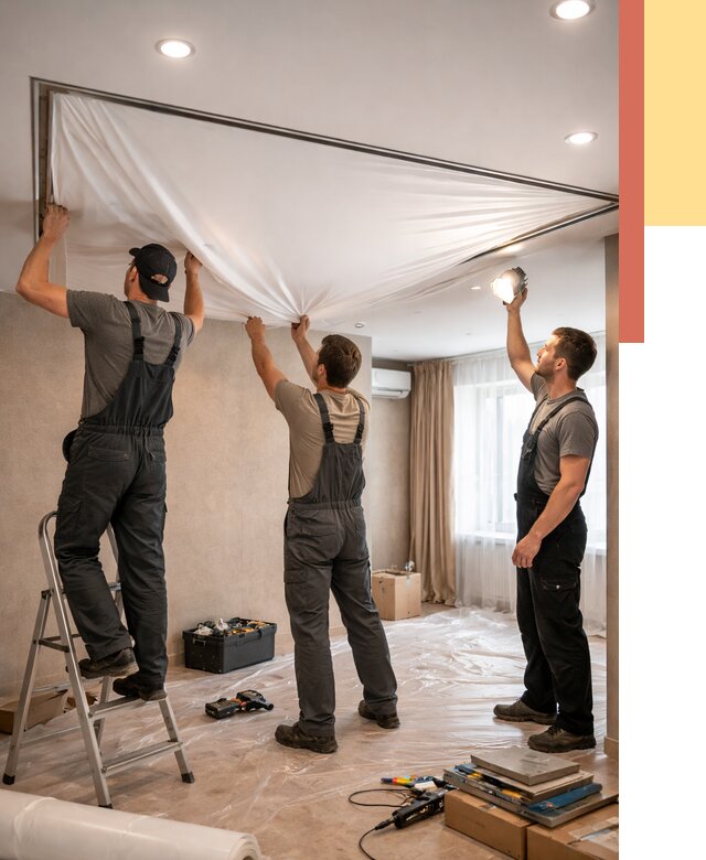 Монтаж ПВХ натяжного потолка в Солнечногорске от 3643 руб. под ключ | ОТДЕЛОЧНИК-Слн