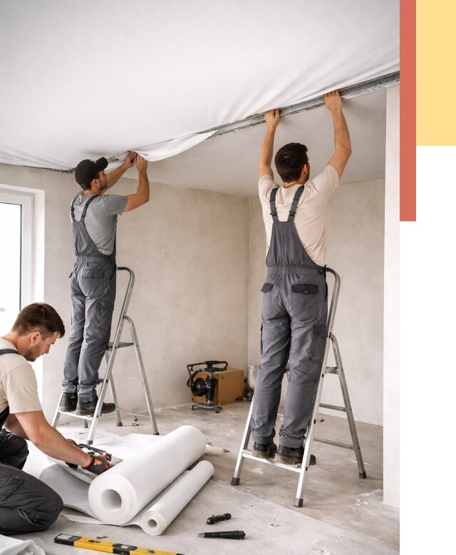 Монтаж тканевого натяжного потолка в Солнечногорске от 3643 руб. под ключ | ОТДЕЛОЧНИК-Слн