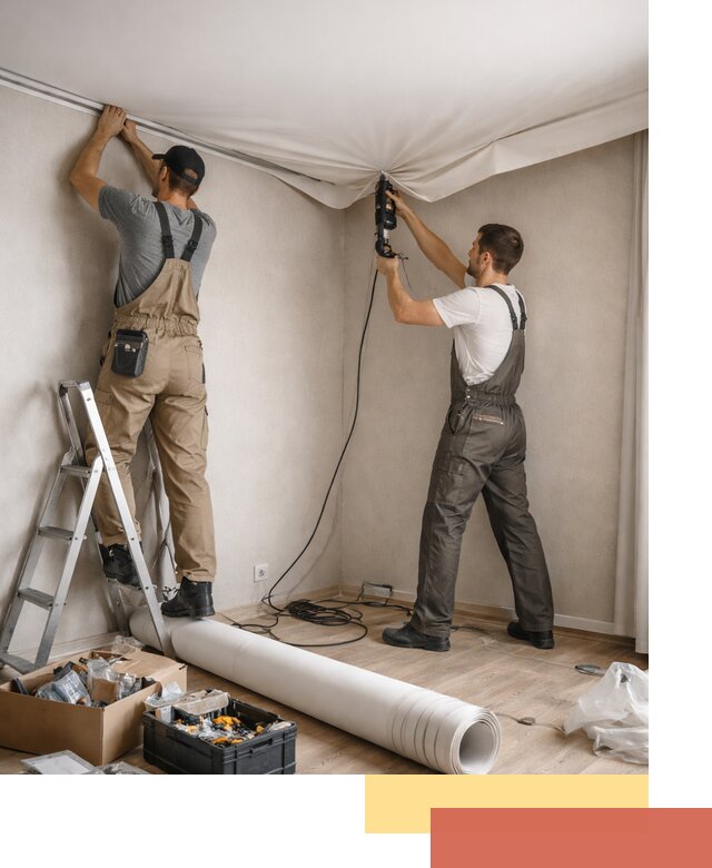 Монтаж цветного натяжного потолка в Солнечногорске за один день