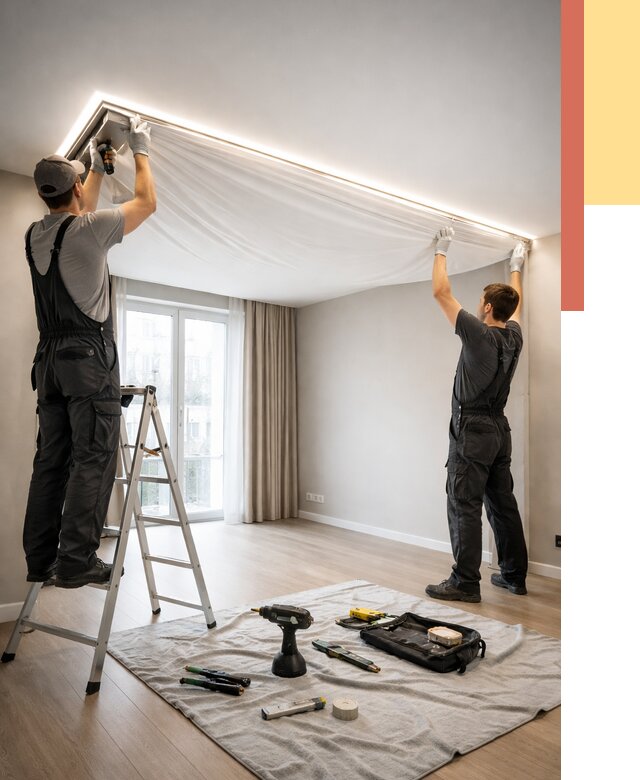 Монтаж парящего натяжного потолка в Солнечногорске от 4684 руб. быстро и недорого | ОТДЕЛОЧНИК-Слн