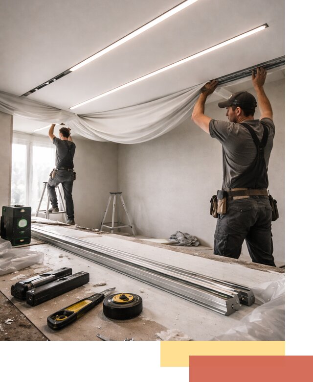 Монтаж натяжных потолков со световыми линиями в Солнечногорске