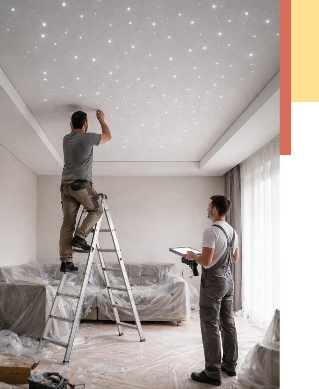 Монтаж натяжного потолка «звездное небо» в Солнечногорске от 6765 руб. | ОТДЕЛОЧНИК-Слн