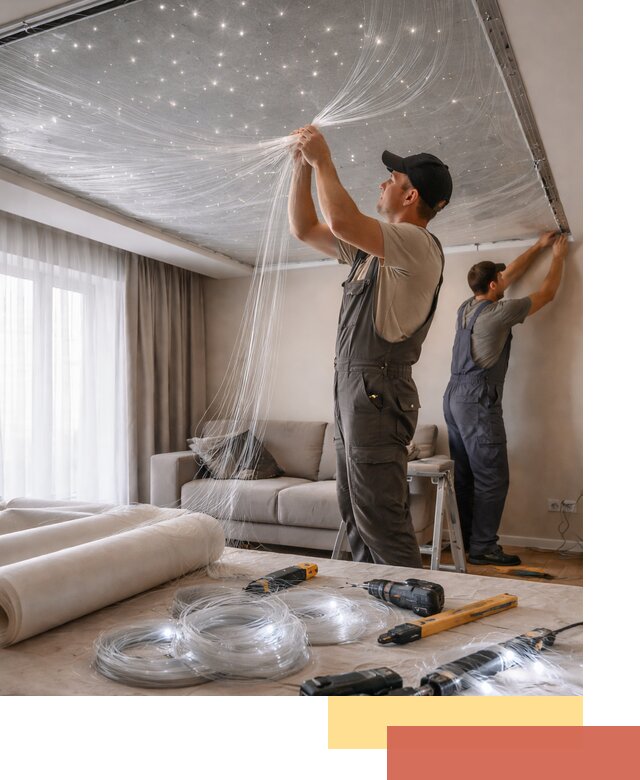 Монтаж натяжного потолка «Звездное небо» в Солнечногорске