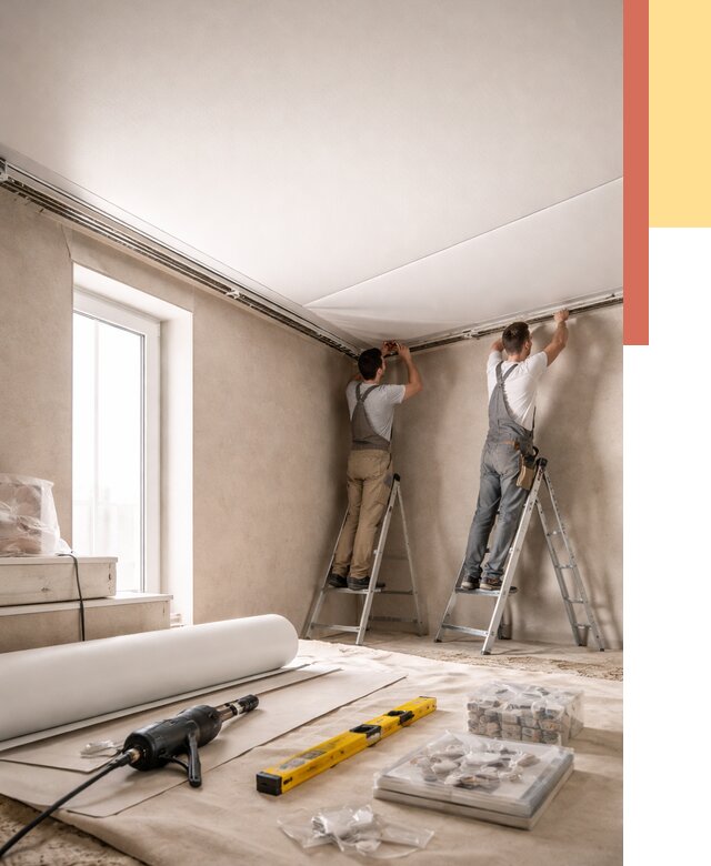 Монтаж натяжного потолка в спальне в Солнечногорске от 3955 руб. под ключ | ОТДЕЛОЧНИК-Слн