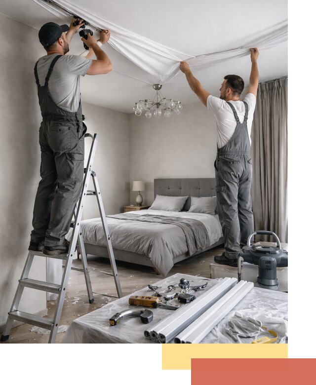 Монтаж натяжного потолка в спальне в Солнечногорске