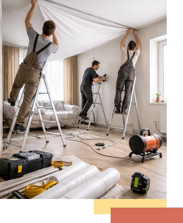 Монтаж натяжного потолка в гостиной в Солнечногорске