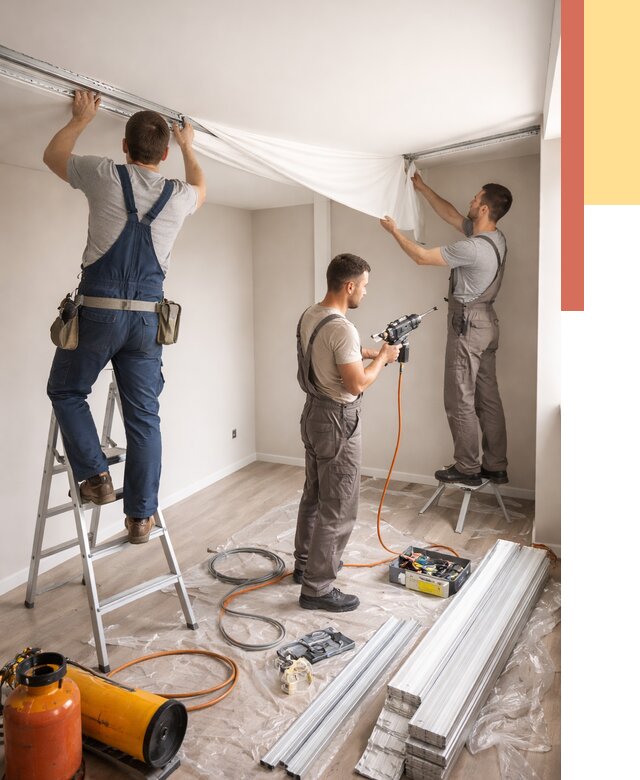 Монтаж натяжного потолка в студии в Солнечногорске от 5724 руб. — быстро и недорого | ОТДЕЛОЧНИК-Слн