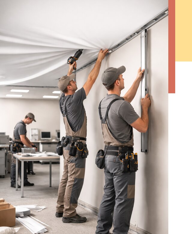 Монтаж натяжного потолка в офисе в Солнечногорске от 468 руб/м² — быстро и недорого | ОТДЕЛОЧНИК-Слн