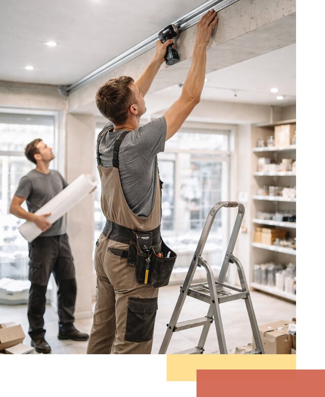 Монтаж натяжных потолков в магазине в Солнечногорске