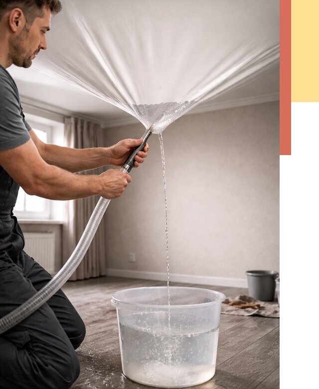 Слив воды с натяжного потолка в Солнечногорске от 2602 руб. быстро и недорого | ОТДЕЛОЧНИК-Слн