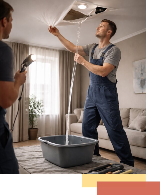 Слив воды с натяжного потолка в Солнечногорске быстро и аккуратно