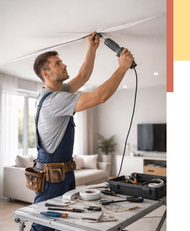 Ремонт натяжных потолков в Солнечногорске от 9888 руб. под ключ — ОТДЕЛОЧНИК-Слн