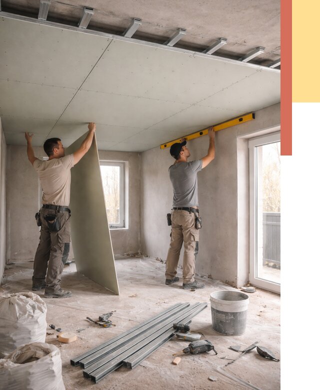 Одноуровневый потолок из гипсокартона в Солнечногорске от 781 руб. — монтаж под ключ | ОТДЕЛОЧНИК-Слн