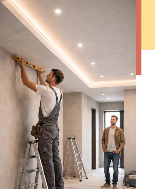 Потолок из гипсокартона с подсветкой в Солнечногорске от 781 руб./м2 под ключ | ОТДЕЛОЧНИК-Слн