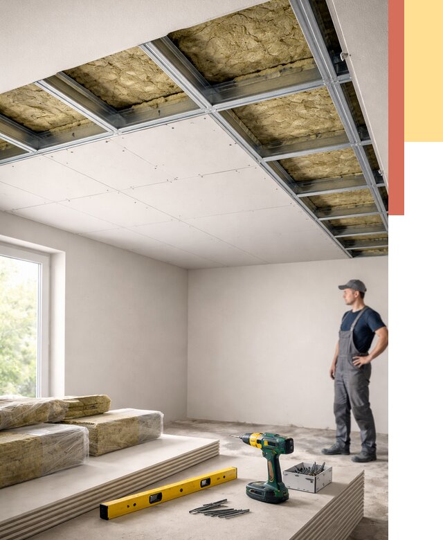 Звукоизоляция потолка ГКЛ в Солнечногорске от 989 руб. — монтаж под ключ | ОТДЕЛОЧНИК-Слн